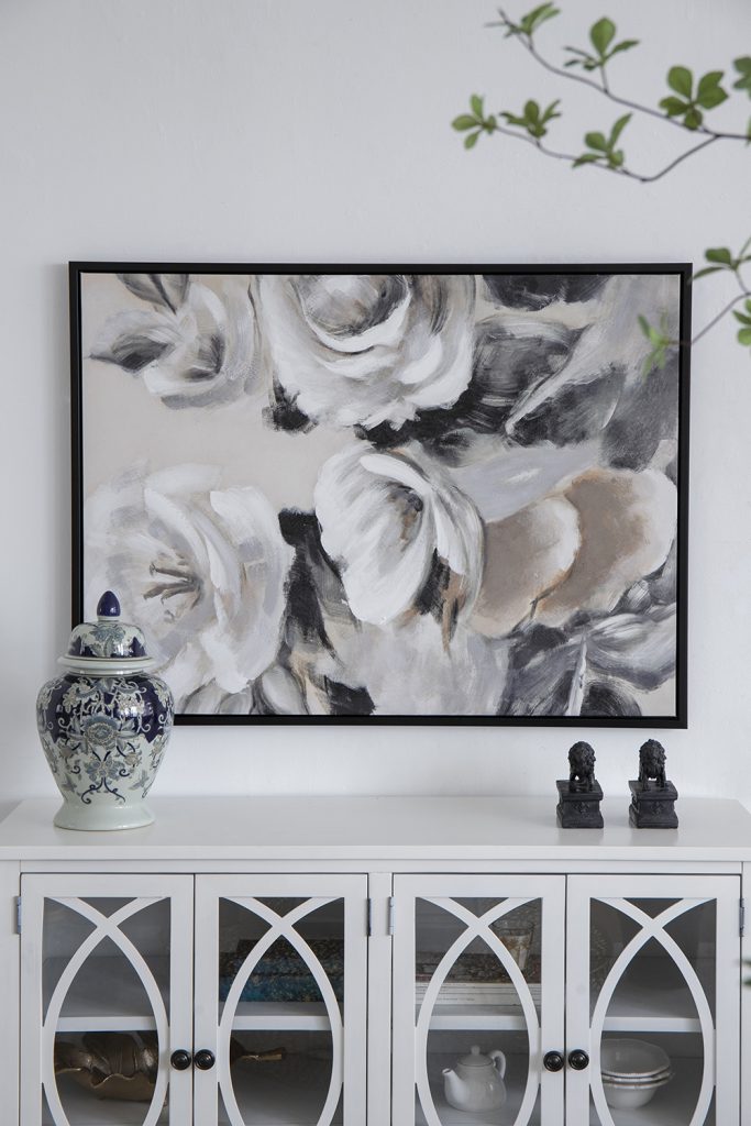 White and Gray Hand-Painted Garden Flower Wall Art