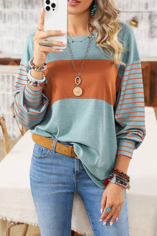 1 the Woman - Colorblock Striped Bishop Sleeve Top - 4 Colors