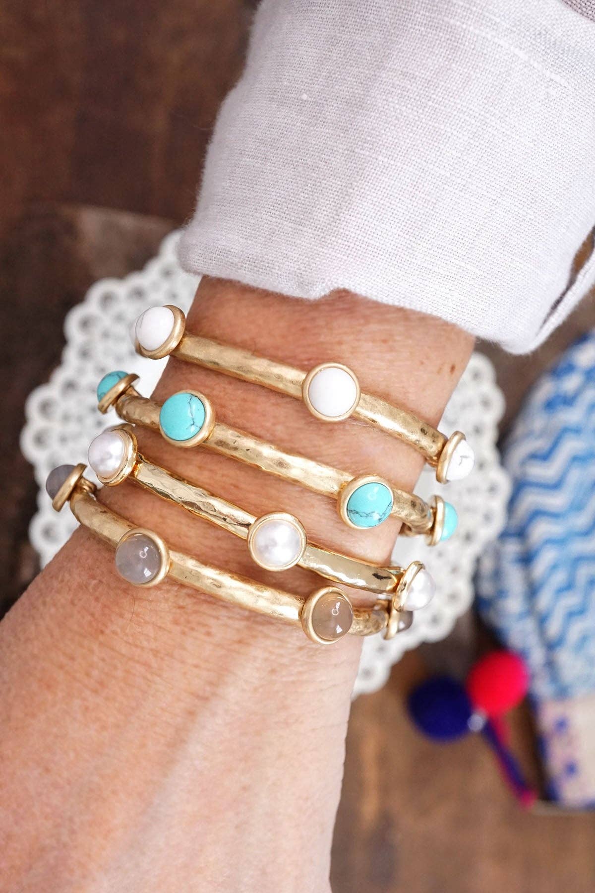 PennyLine inc - Jeweled Golden Bangle with semi precious stone dots