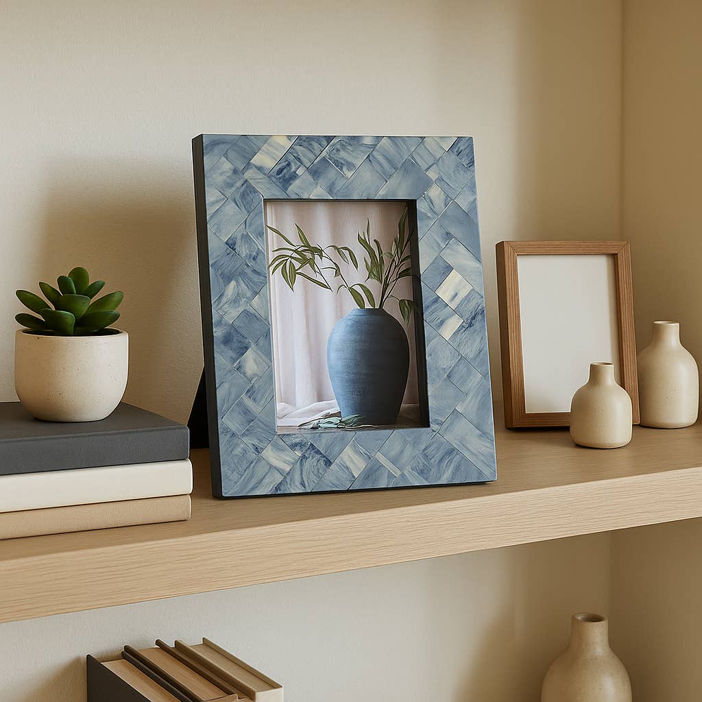 Sagebrook Home - Photo Frame - Blue/Ivory Resin Woven, 4x6 in.