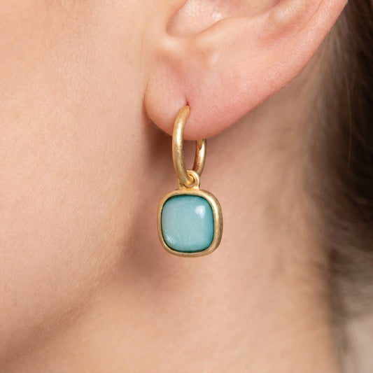 Cushion Resin Stone Drop Hoop Earrings