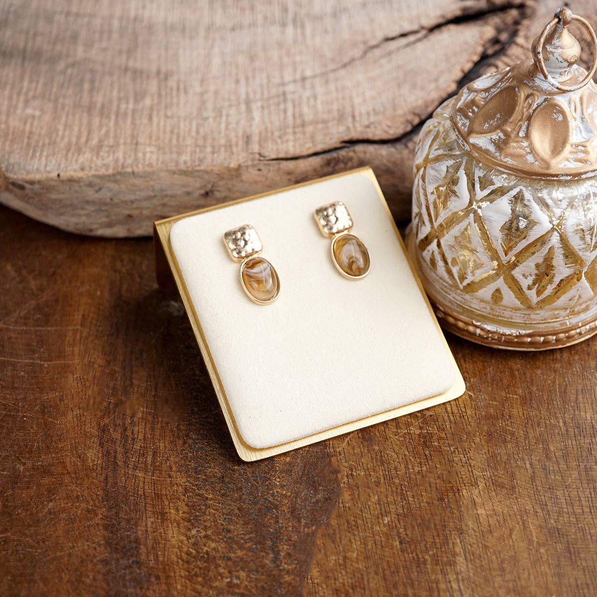 PennyLine inc - Quiet Gleam – Hammered Cabochon Stud Drop Earrings