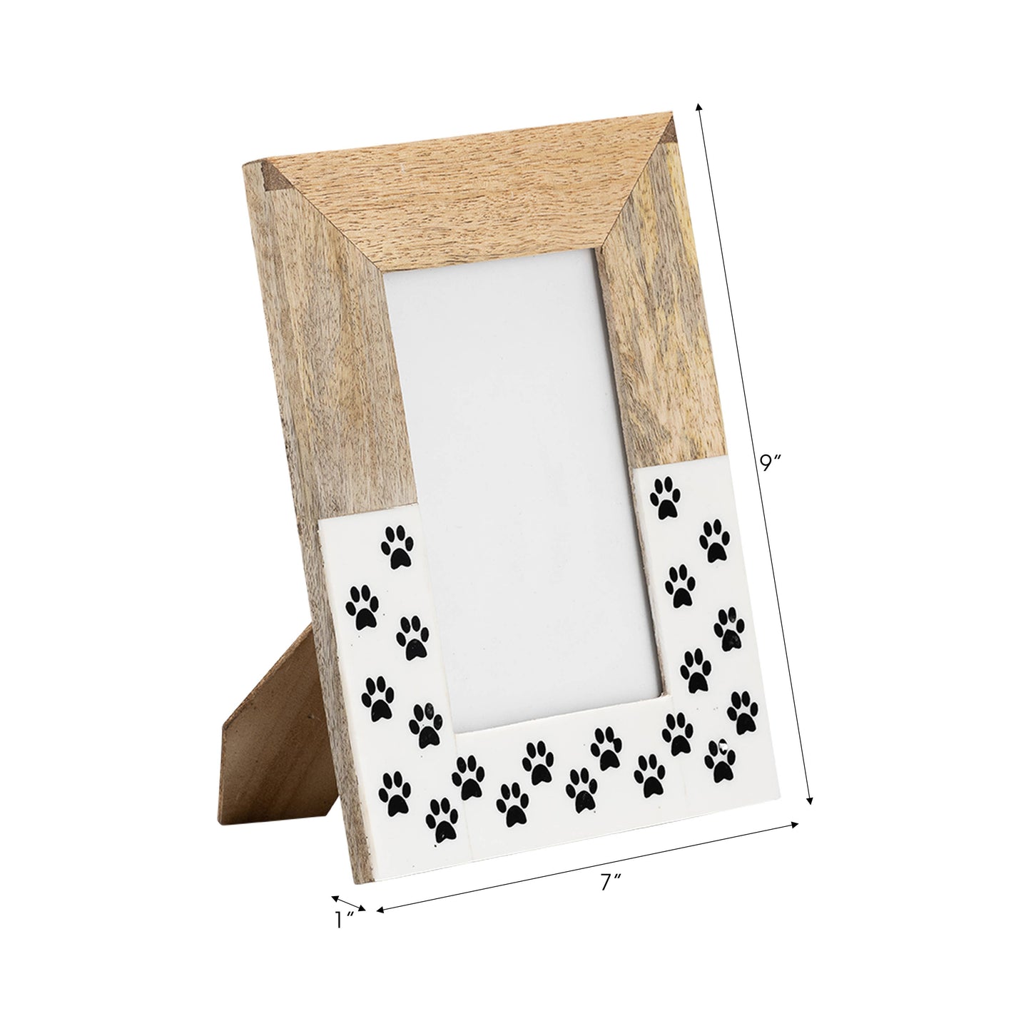 Sagebrook Home - Wood and Glass Paw Print Picture Frame - White, 4x6 in.