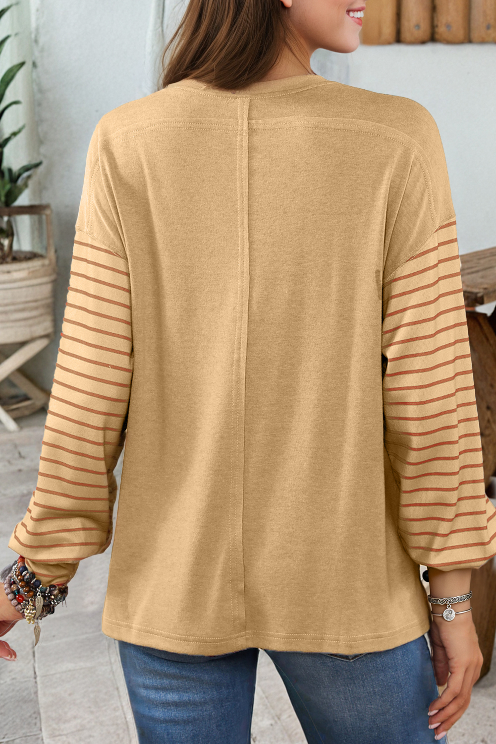 1 the Woman - Colorblock Striped Bishop Sleeve Top - 4 Colors