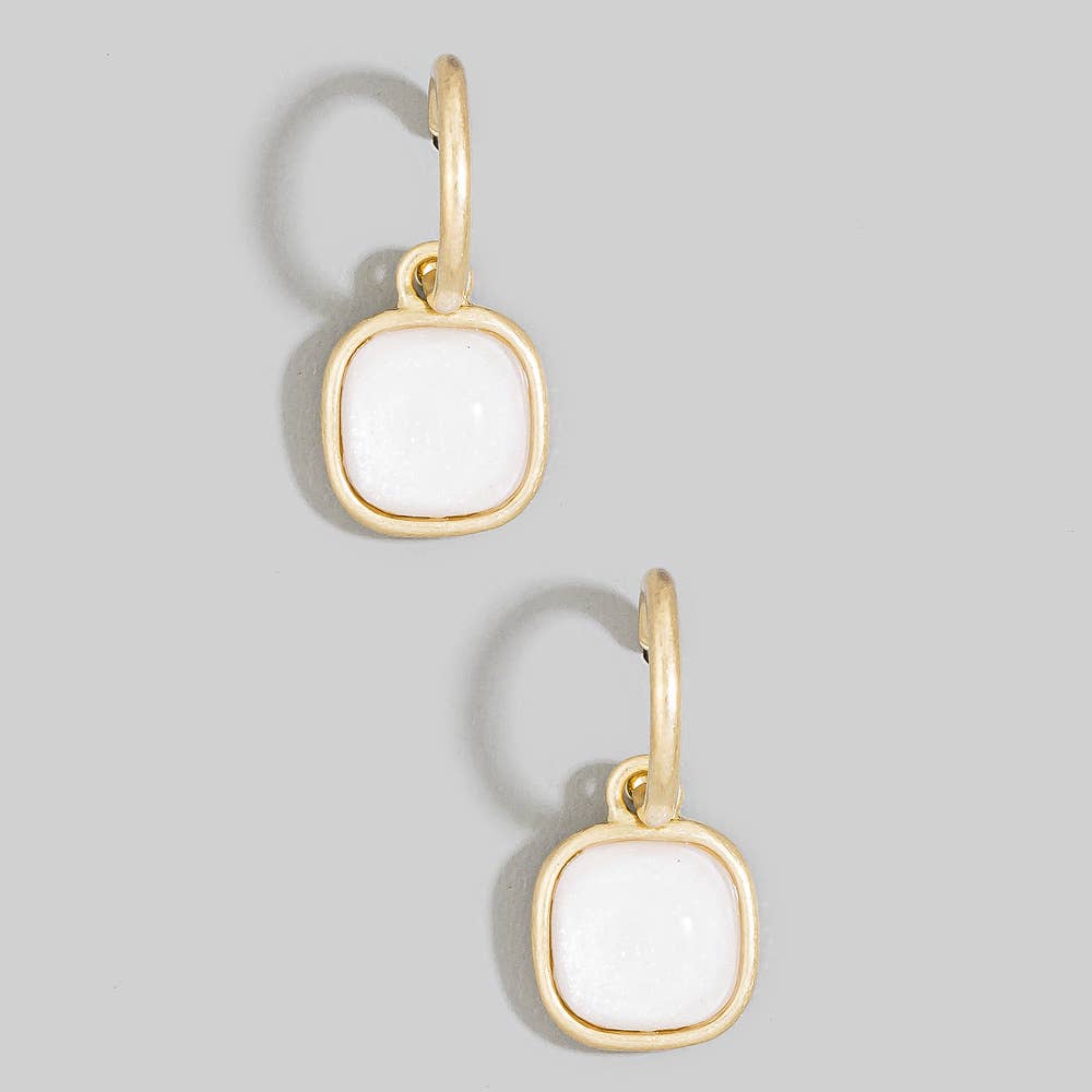 Cushion Resin Stone Drop Hoop Earrings