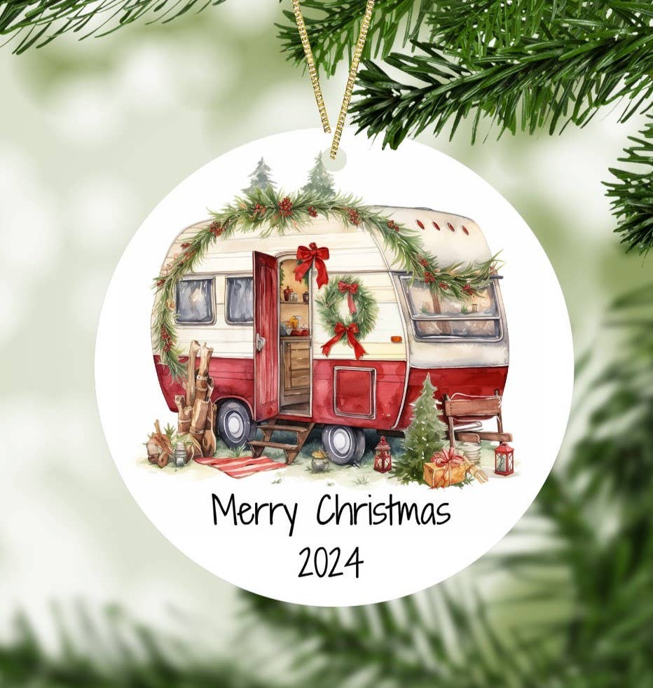 Merry Christmas Red Camper Ornament