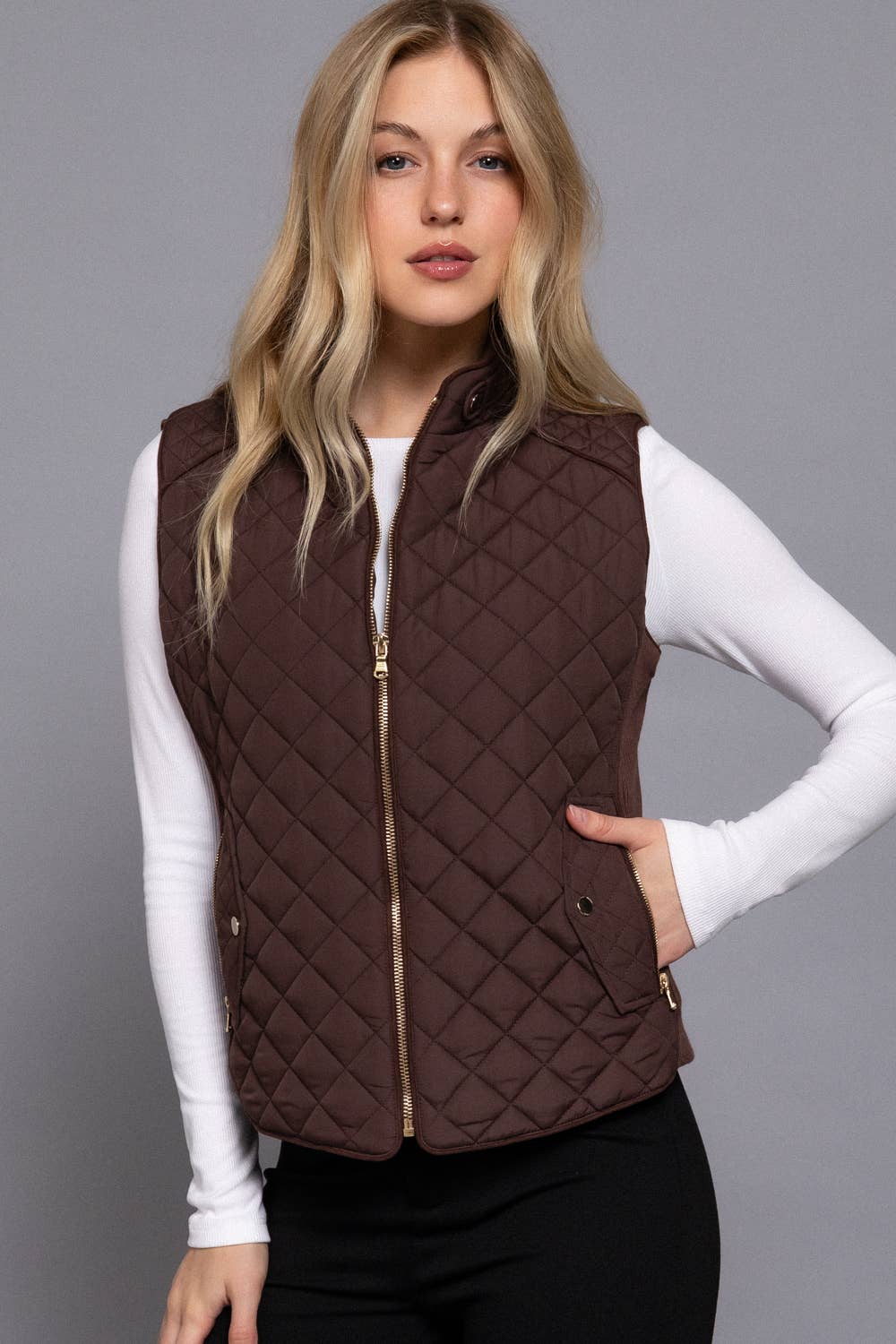 Active Basic | Active USA - Suede Piping Detail Rib Quilted Padding Vest