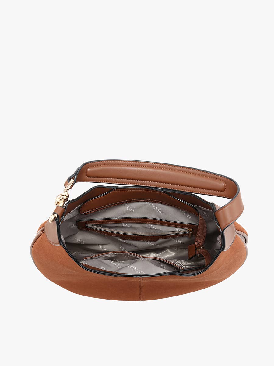 Jen & Co. - Vanessa Faux Suede Hobo w/ Gold Accented Strap | M2881
