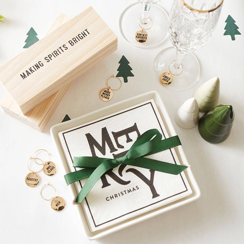 Ceramic Napkin Tray + Napkins - Merry Christmas