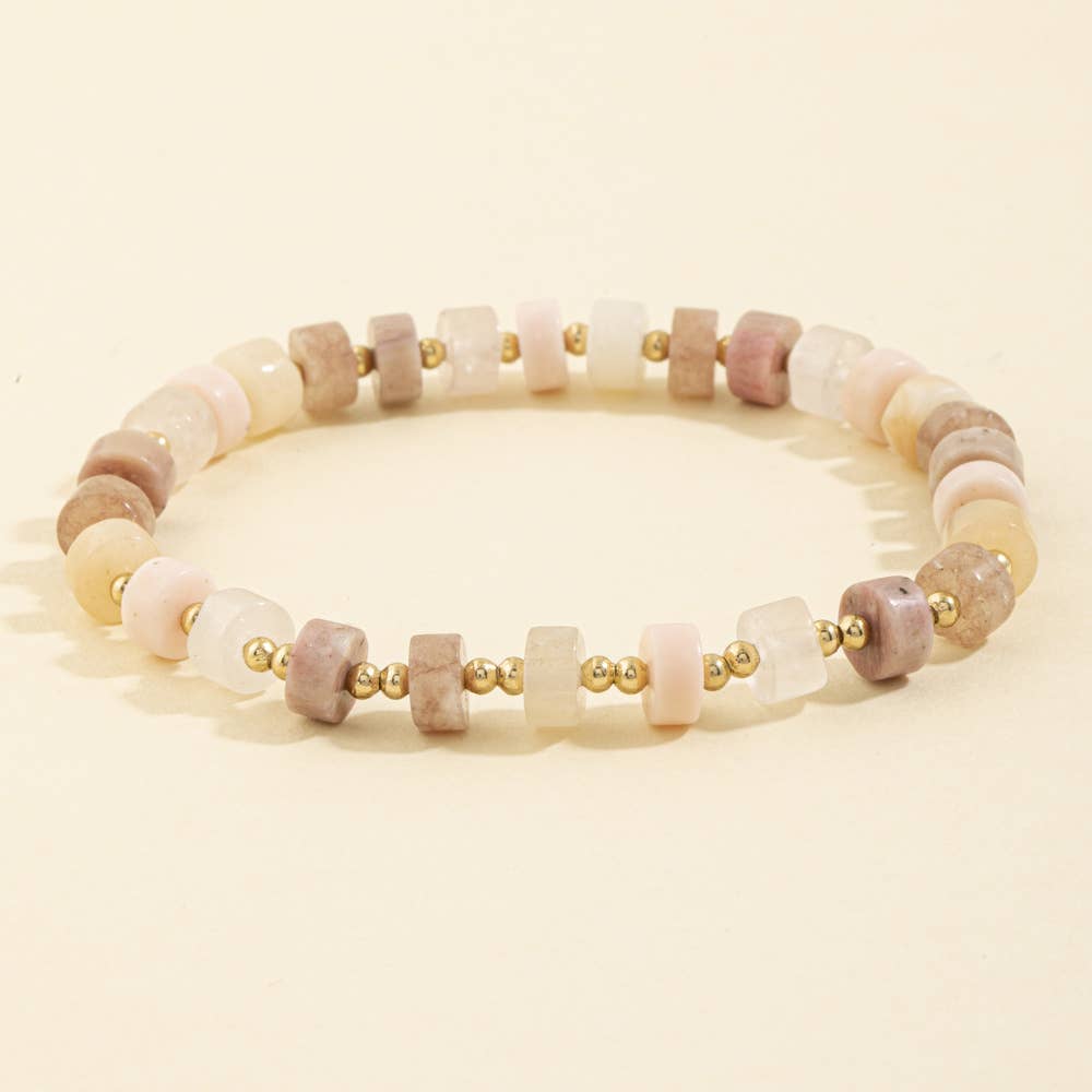 Semi Precious Disc Bead Stretch Bracelet