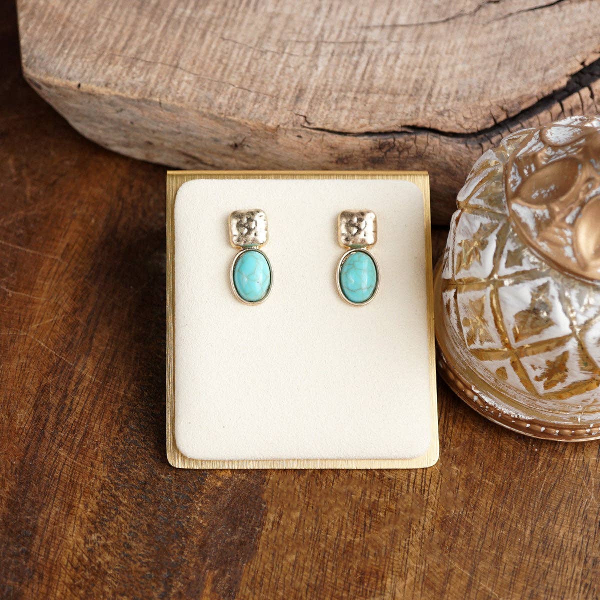 PennyLine inc - Quiet Gleam – Hammered Cabochon Stud Drop Earrings