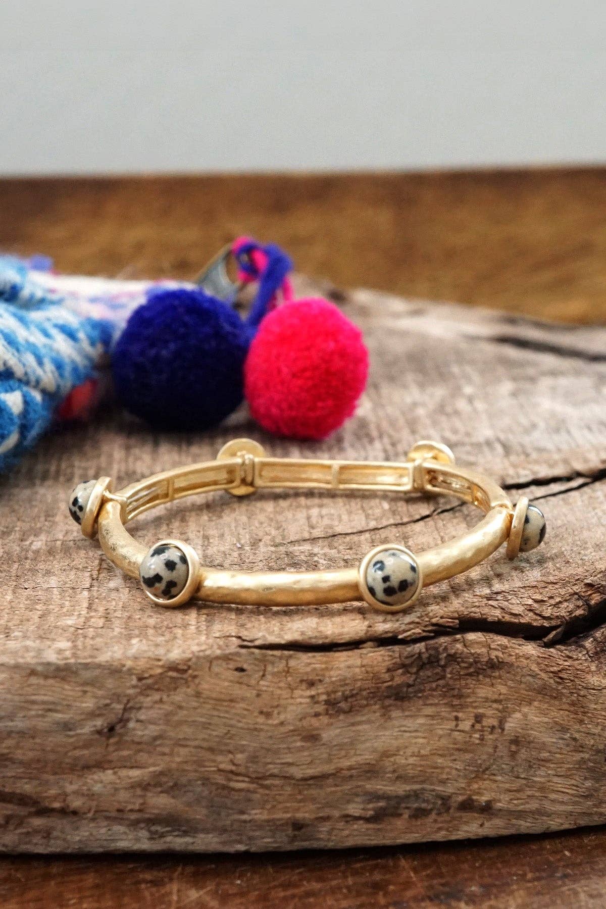 PennyLine inc - Jeweled Golden Bangle with semi precious stone dots