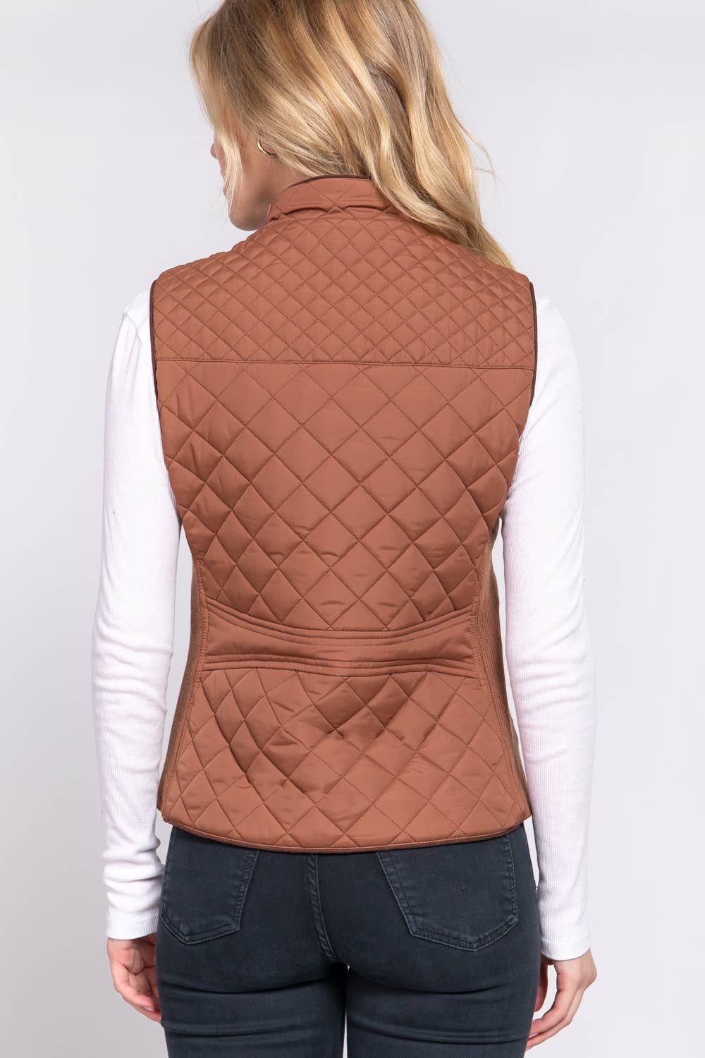 Active Basic | Active USA - Suede Piping Detail Rib Quilted Padding Vest