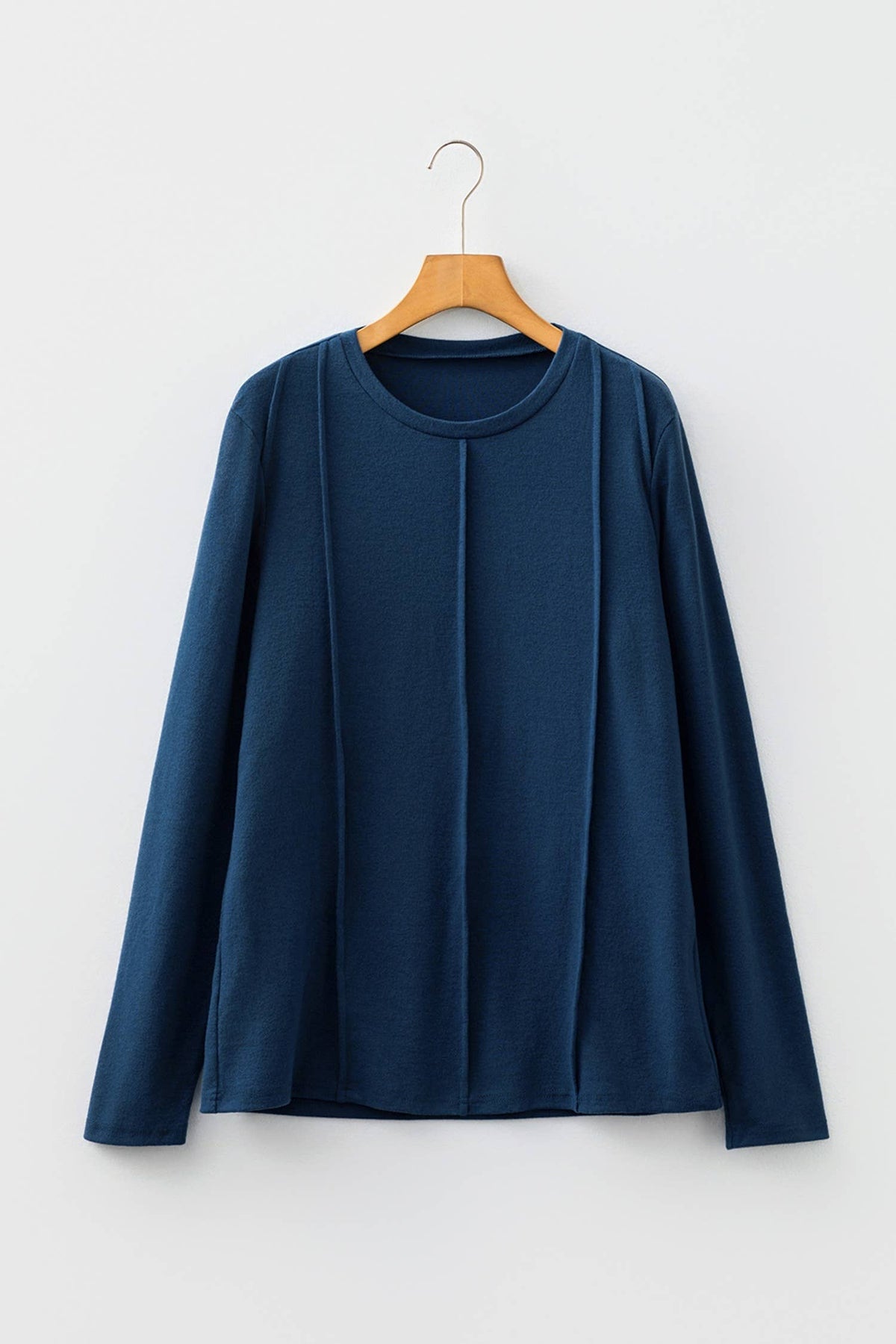 Solid Exposed Seam Crew Neck Long Sleeve Top