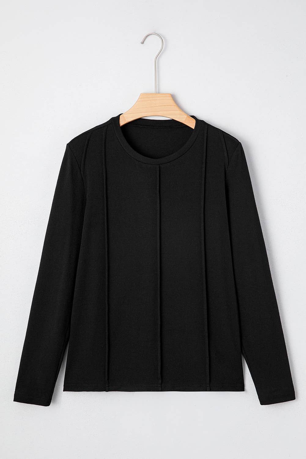Solid Exposed Seam Crew Neck Long Sleeve Top