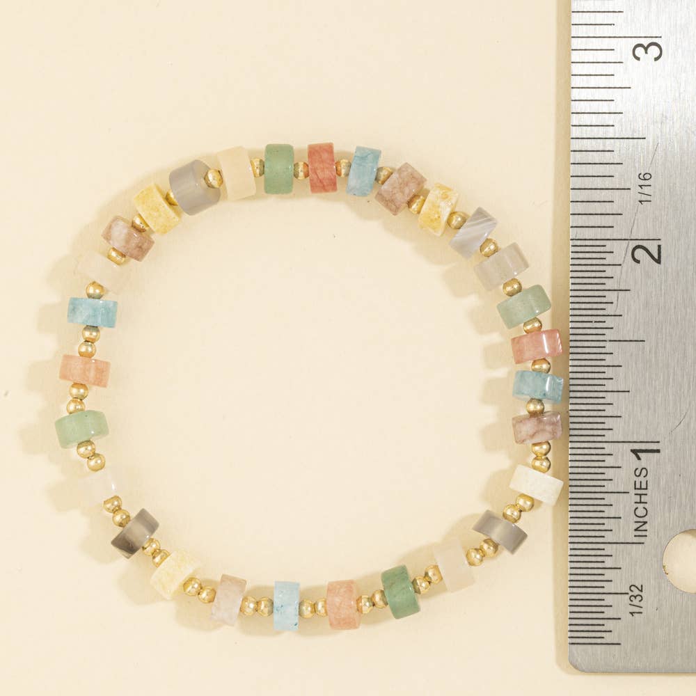 Semi Precious Disc Bead Stretch Bracelet