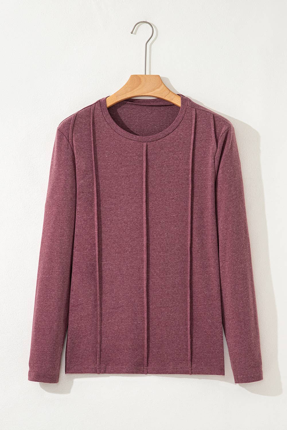 Solid Exposed Seam Crew Neck Long Sleeve Top