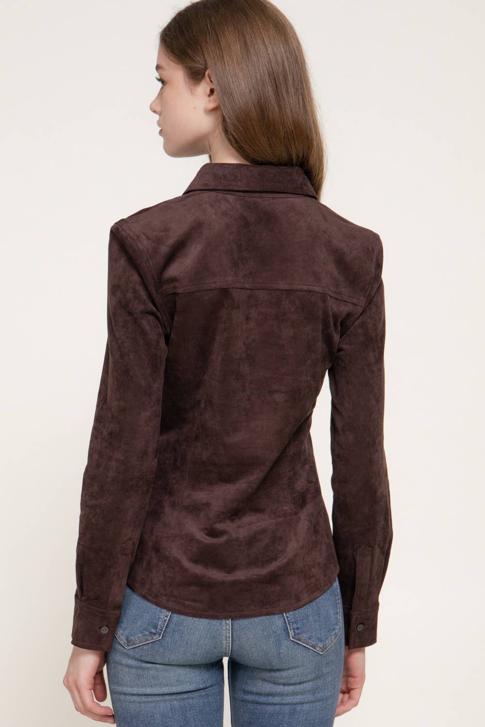 Active Basic | Active USA - Long Sleeve Button Down Stretch Faux Suede Shirt