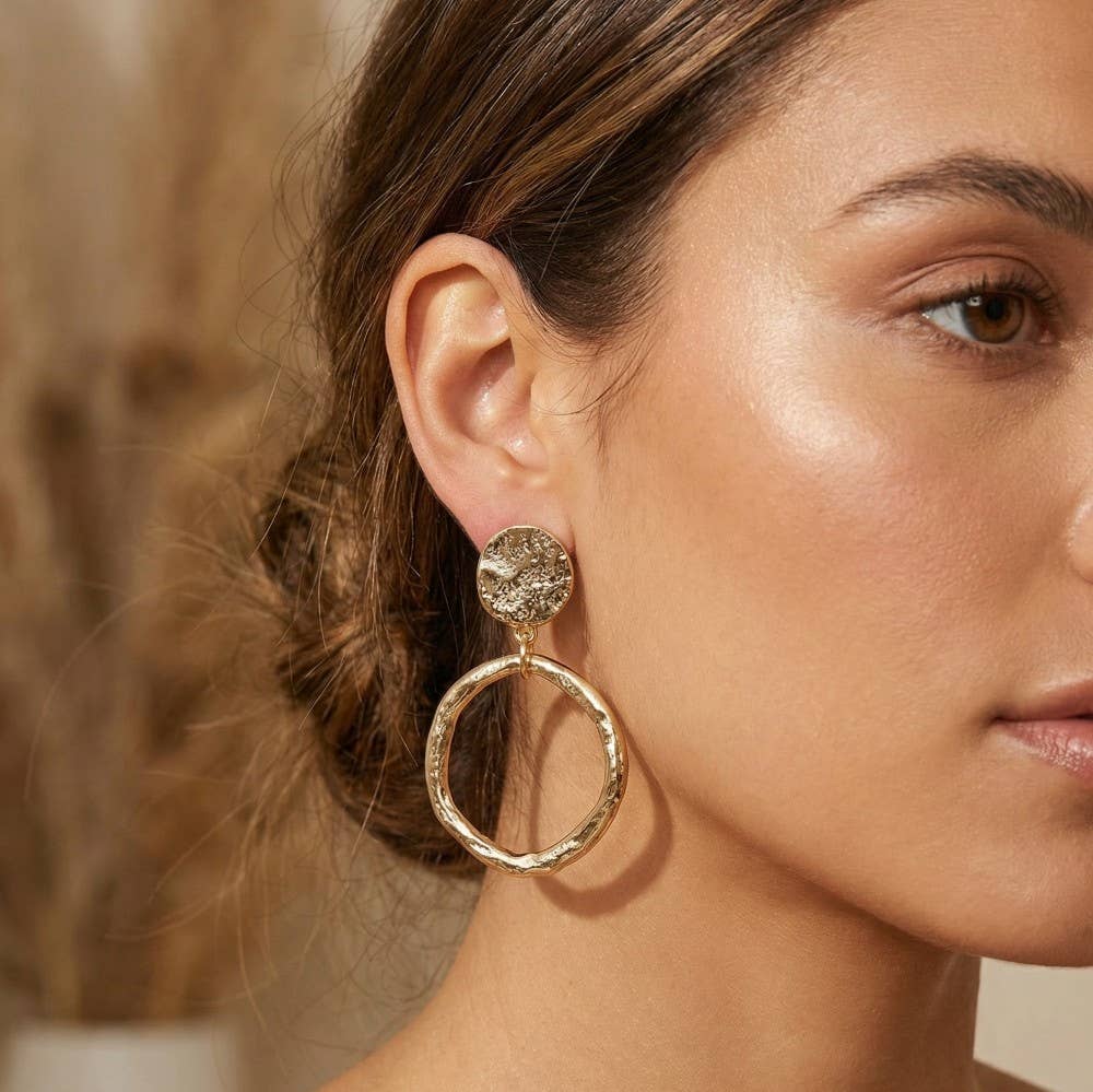 Hammered Hoop And Disc Dangle Earrings