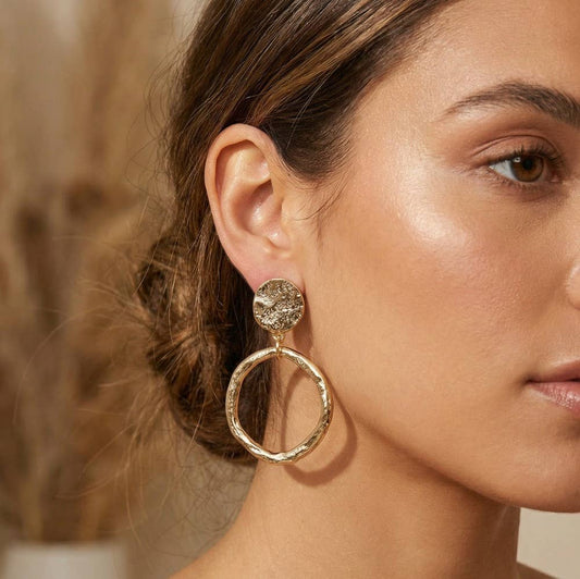 Hammered Hoop And Disc Dangle Earrings