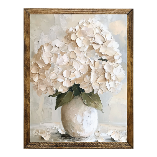 White Hydrangea Bouquet In Textured Ceramic