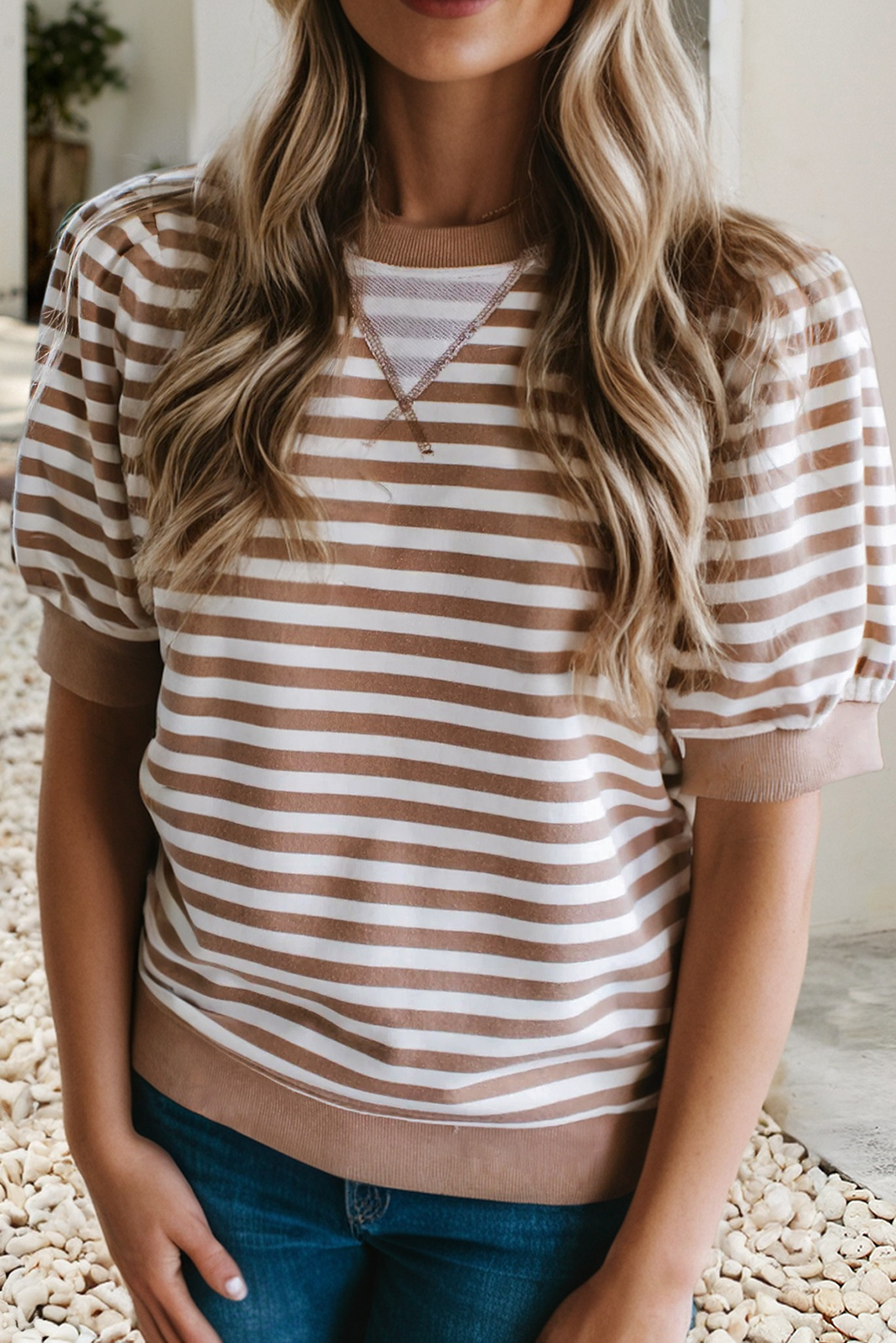 Little Daisy Closet - LDC Stripe Short Bubble Sleeve T Shirt