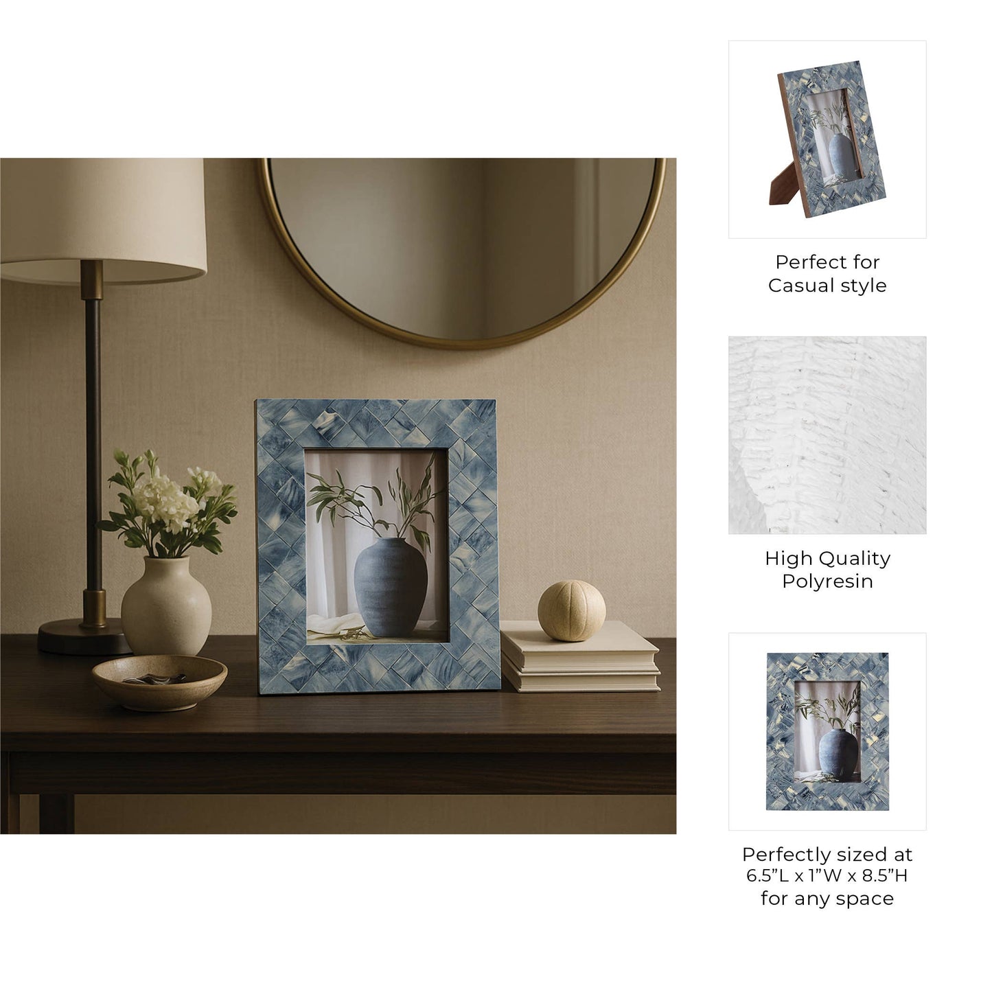 Sagebrook Home - Photo Frame - Blue/Ivory Resin Woven, 4x6 in.