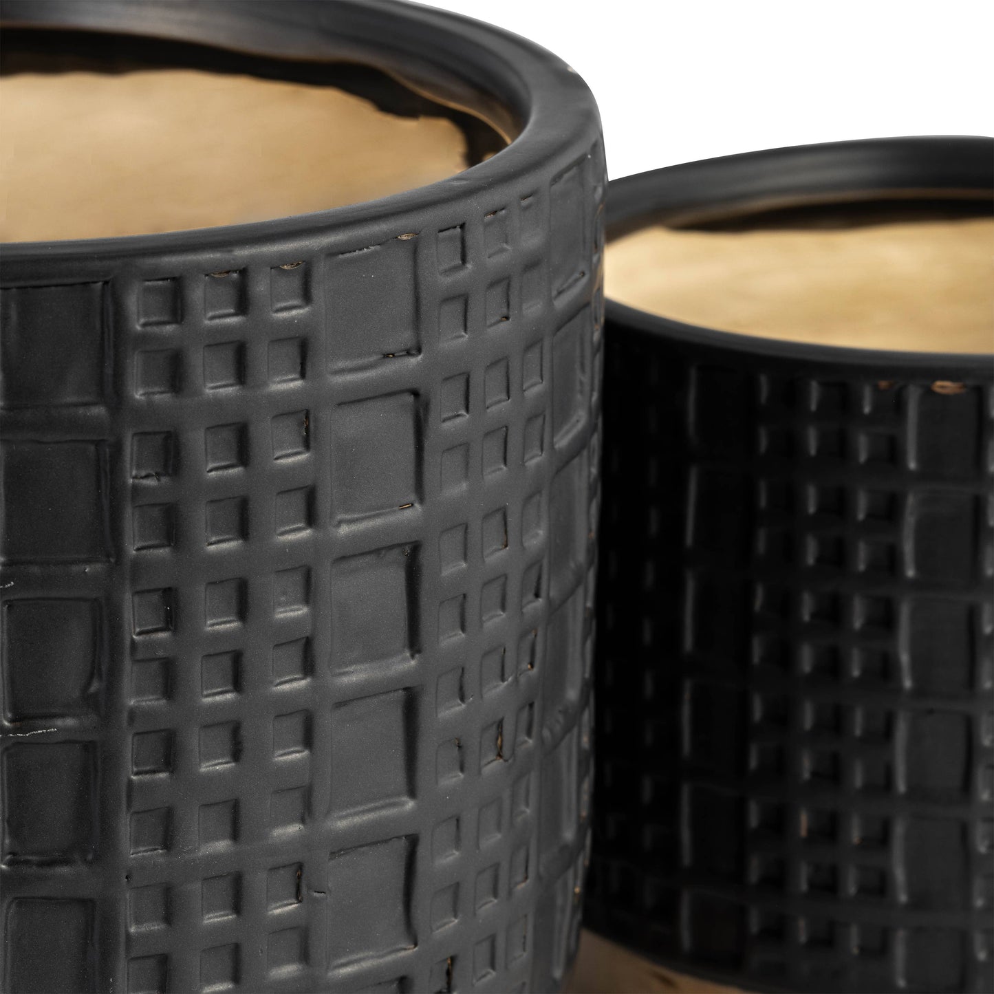 Sagebrook Home - Planter Set of 2 - Black Ceramic Raised Mesh, 6/8 in.