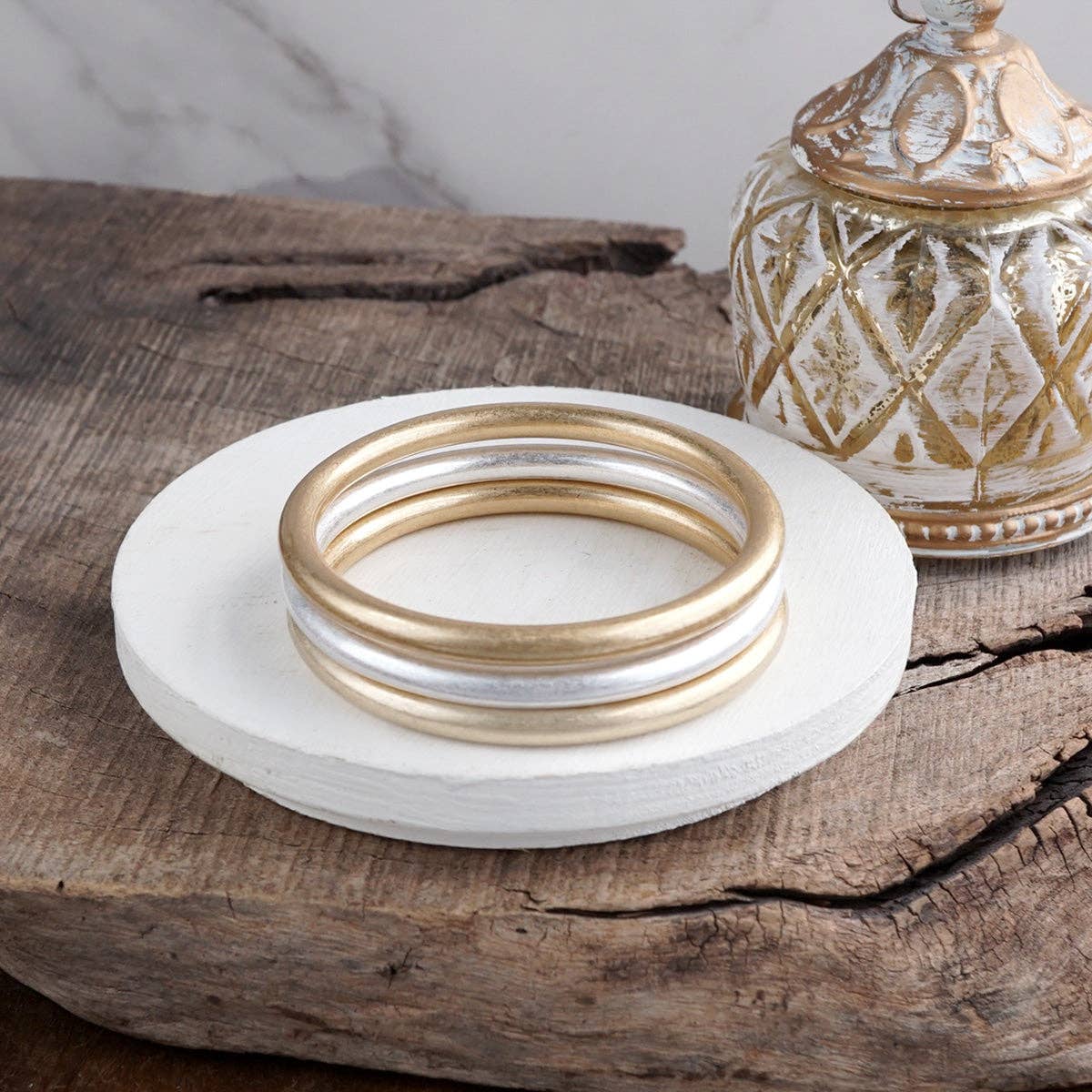 PennyLine inc - Sundrift Glow – Mixed Metal Bangle Stack