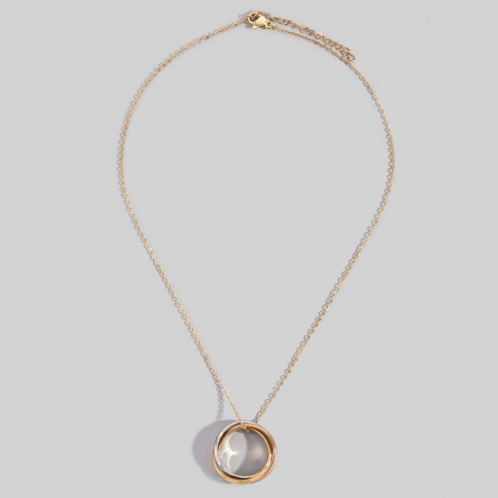 Stainless Steel Two Tone Rings Pendant Necklace