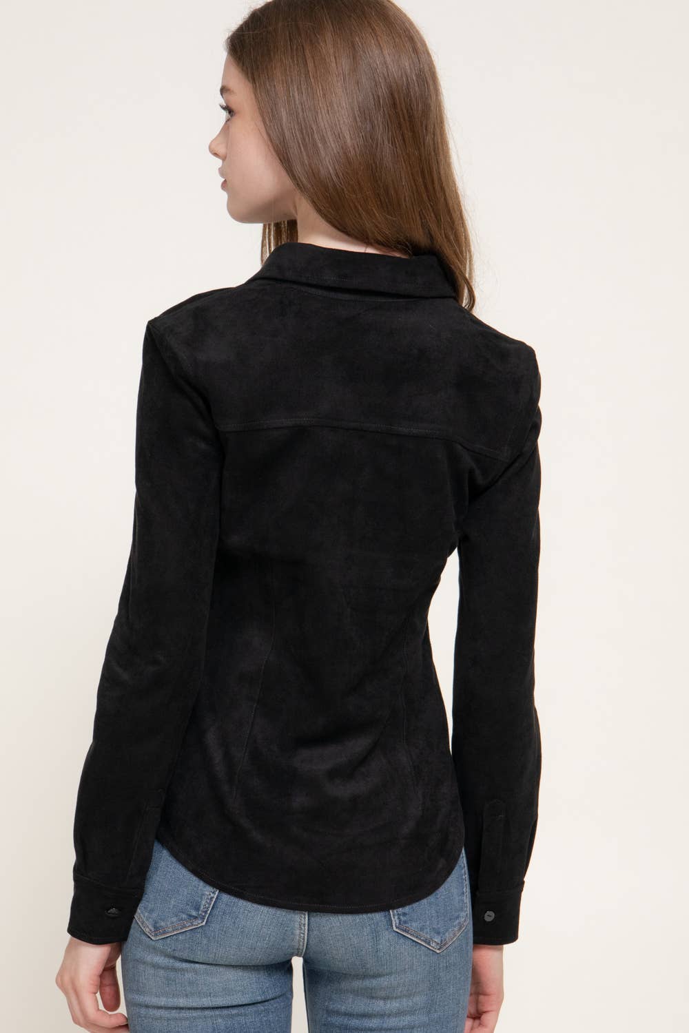 Active Basic | Active USA - Long Sleeve Button Down Stretch Faux Suede Shirt
