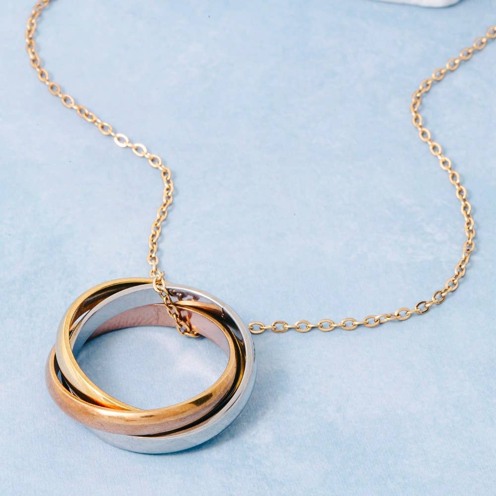 Stainless Steel Two Tone Rings Pendant Necklace