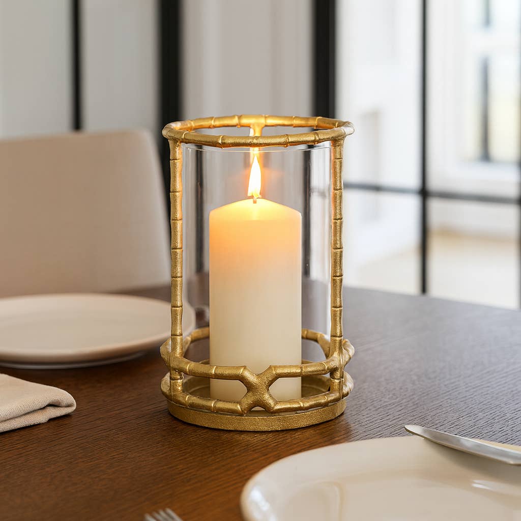 Sagebrook Home - Hurricane Candle Holder - Gold Metal Cylinder