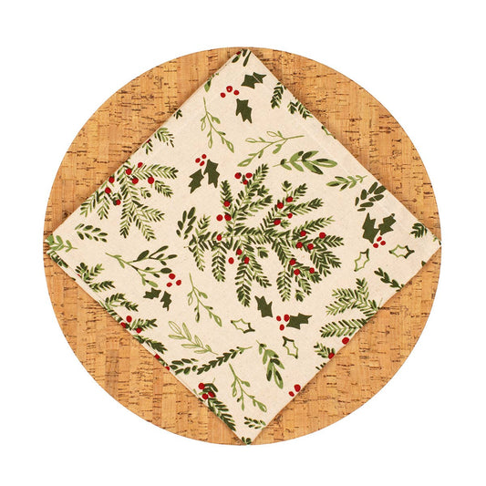 Holiday Foliage Napkin   Cream/Green   18x18