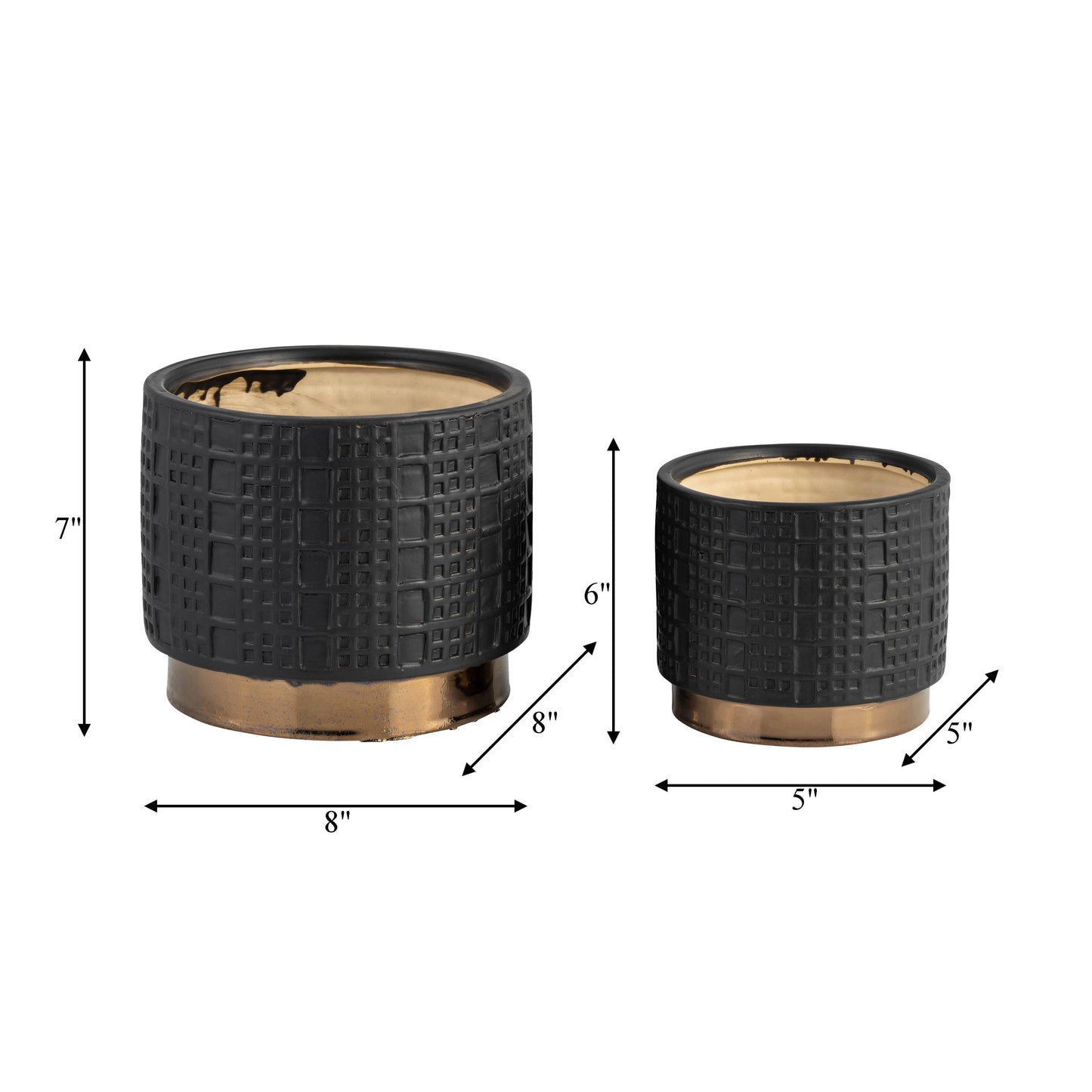 Sagebrook Home - Planter Set of 2 - Black Ceramic Raised Mesh, 6/8 in.