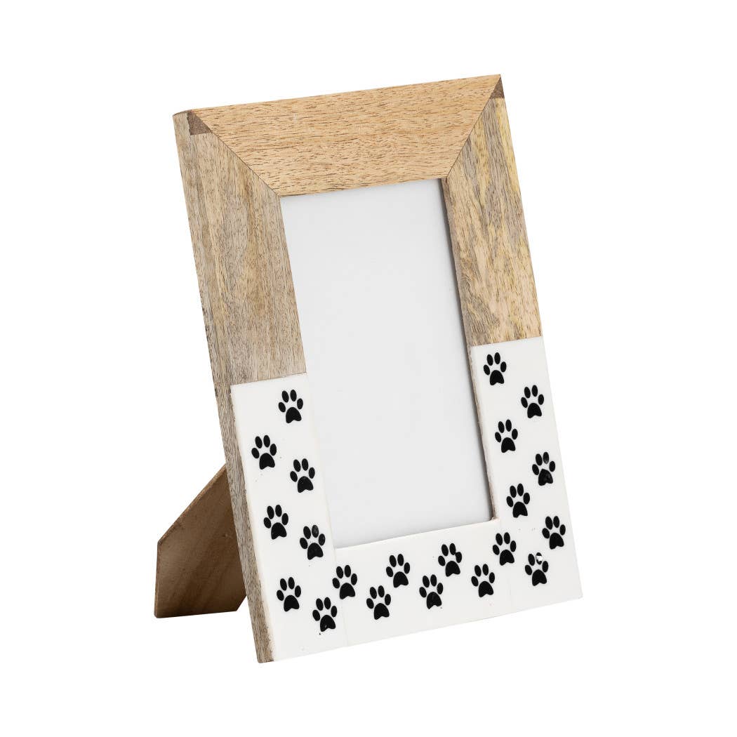 Sagebrook Home - Wood and Glass Paw Print Picture Frame - White, 4x6 in.