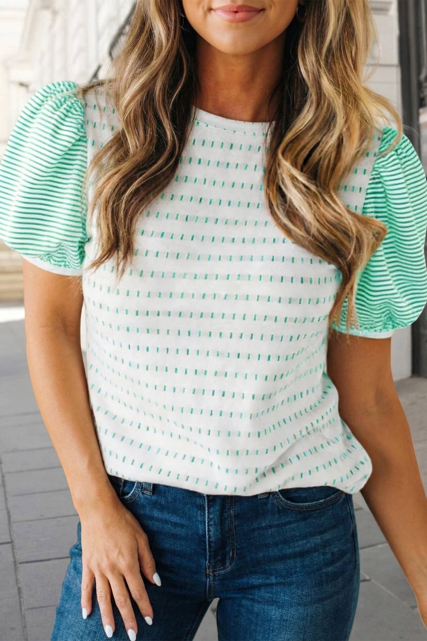 Striped Puff Short Sleeve T Shirt