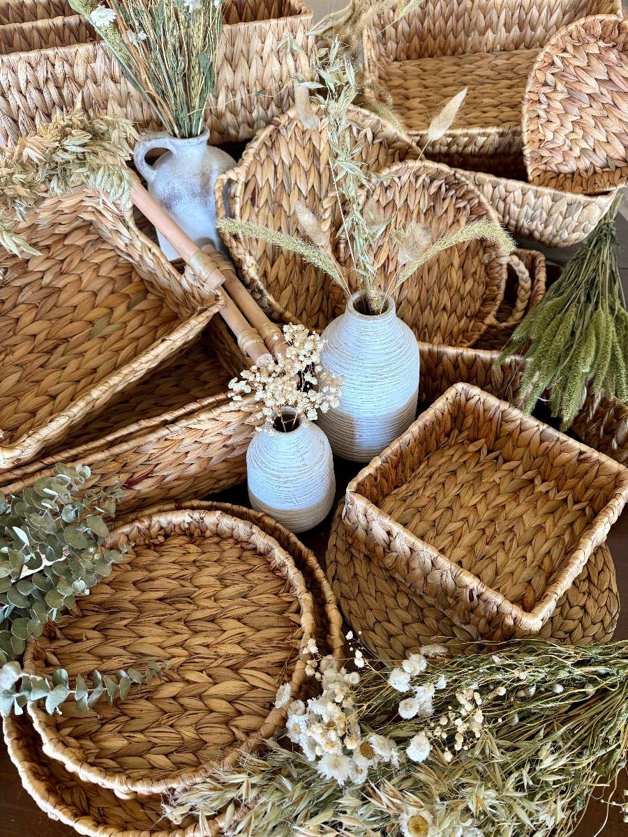 Collins Painting & Design - WG-1003 - Round Handled Water Hyacinth Trays, set of 2