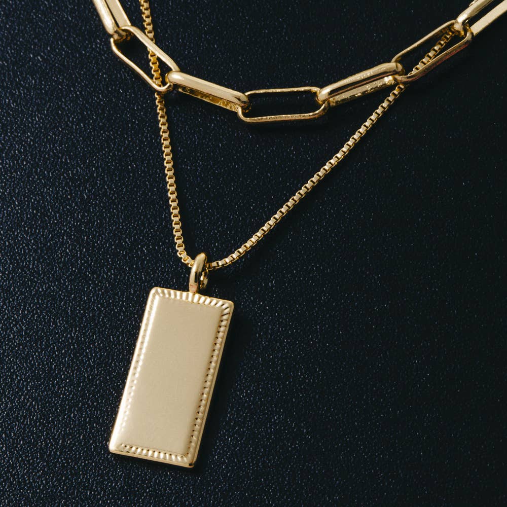 14K Gold Dipped Bar Pendant Double Layer Necklace