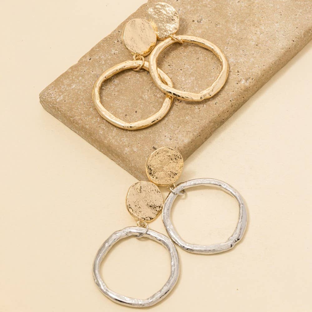 Hammered Hoop And Disc Dangle Earrings