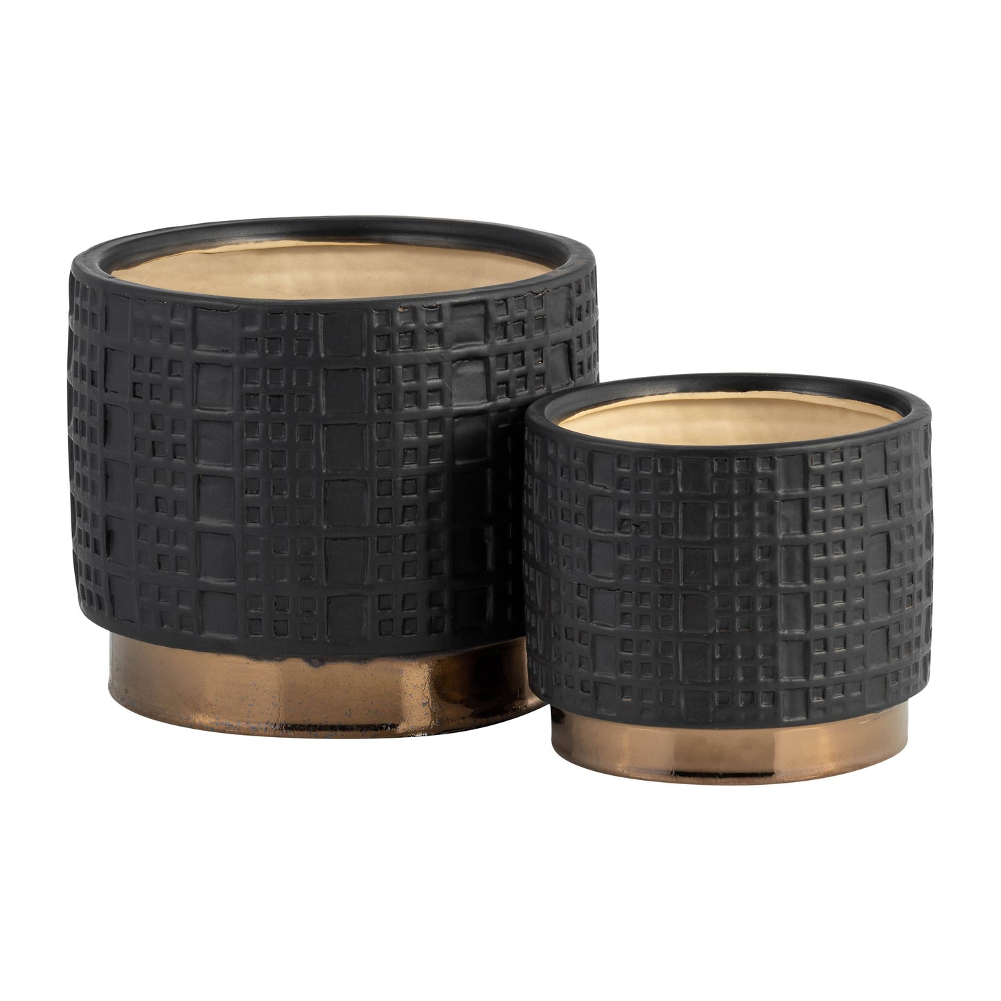 Sagebrook Home - Planter Set of 2 - Black Ceramic Raised Mesh, 6/8 in.