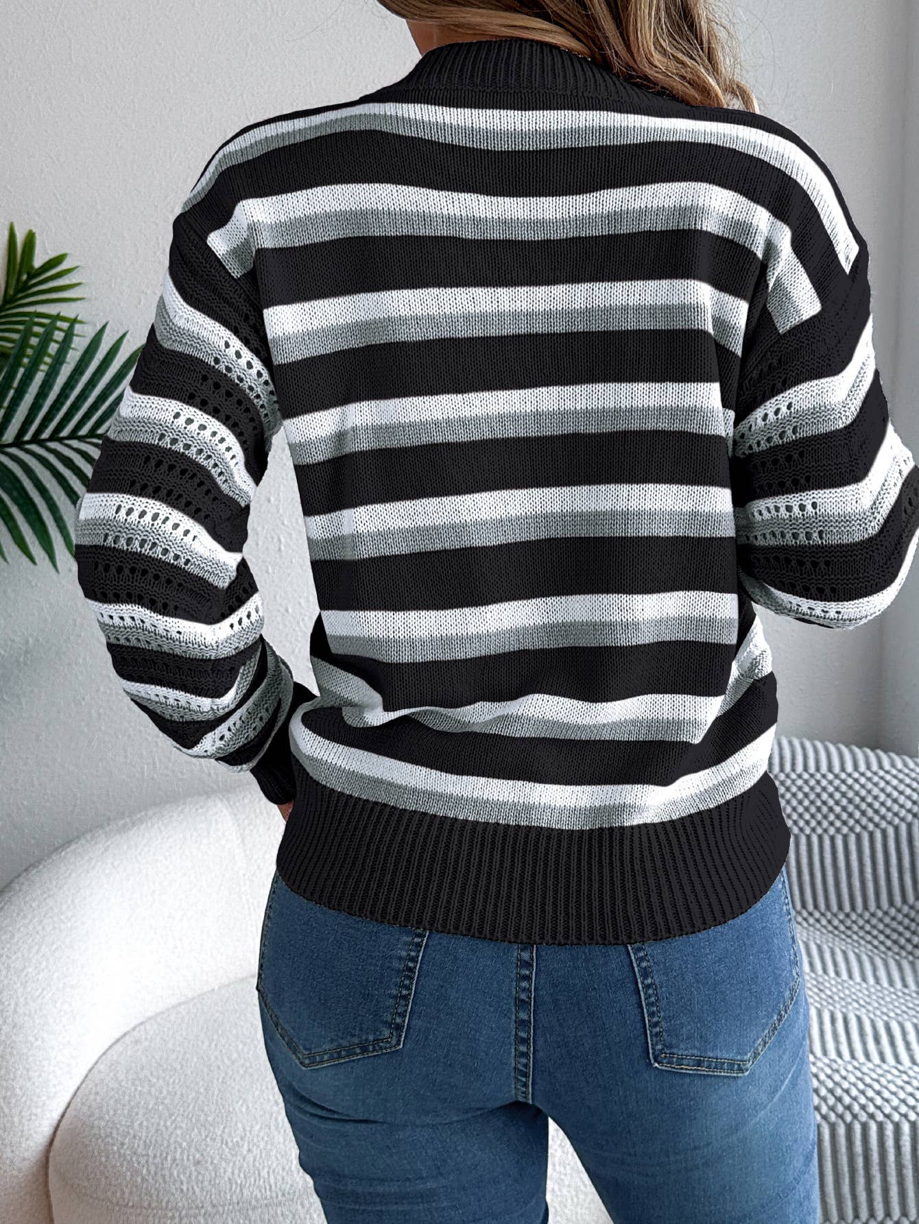 Hope & Sunshine - Color Block Striped Lantern Sleeve Knit Pullover