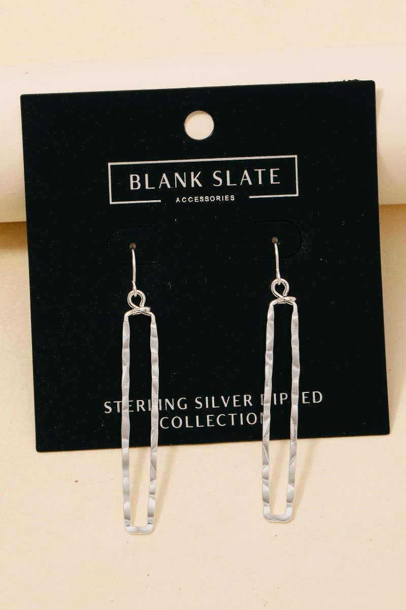 Gold Dipped Hammered Narrow Rectangle Dangle Earrings