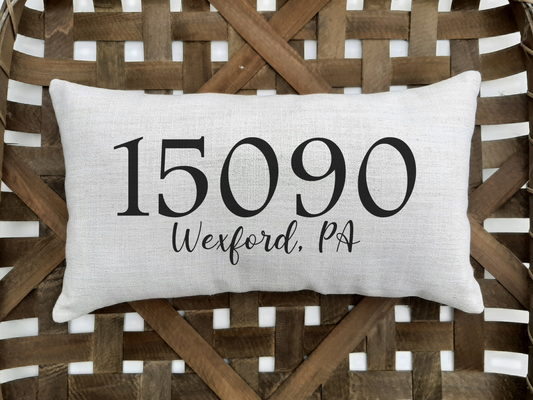 AbbyKate HOME - Zip Code Lumbar Pillow with Script Font City and State