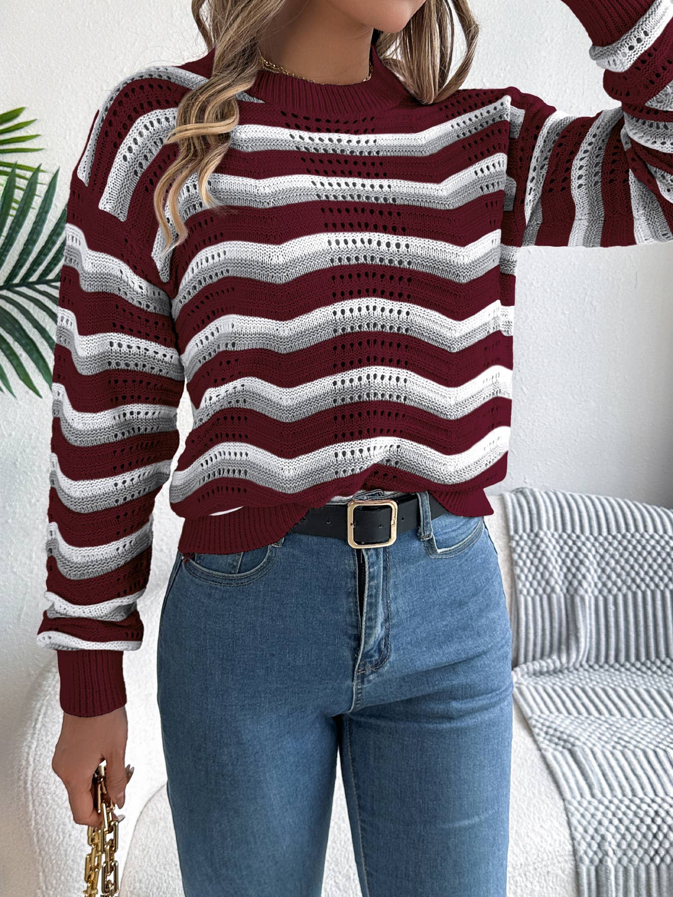 Hope & Sunshine - Color Block Striped Lantern Sleeve Knit Pullover