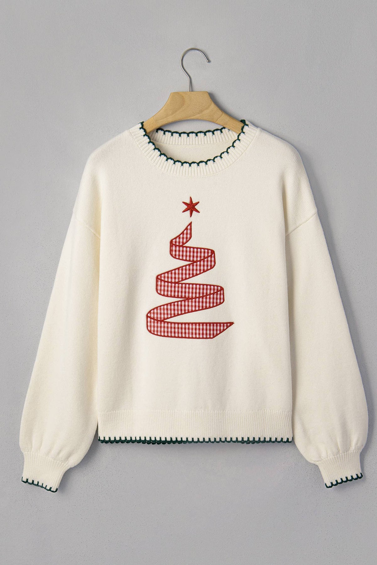 Stitched Detail Christmas Tree Holiday Casual Sweater