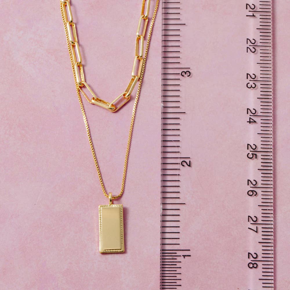 14K Gold Dipped Bar Pendant Double Layer Necklace