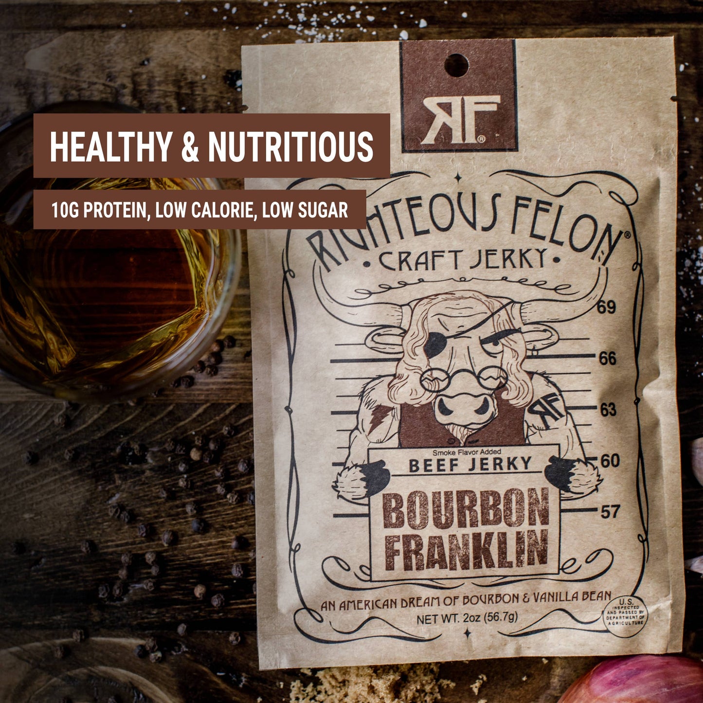 Bourbon Franklin Beef Jerky 2oz