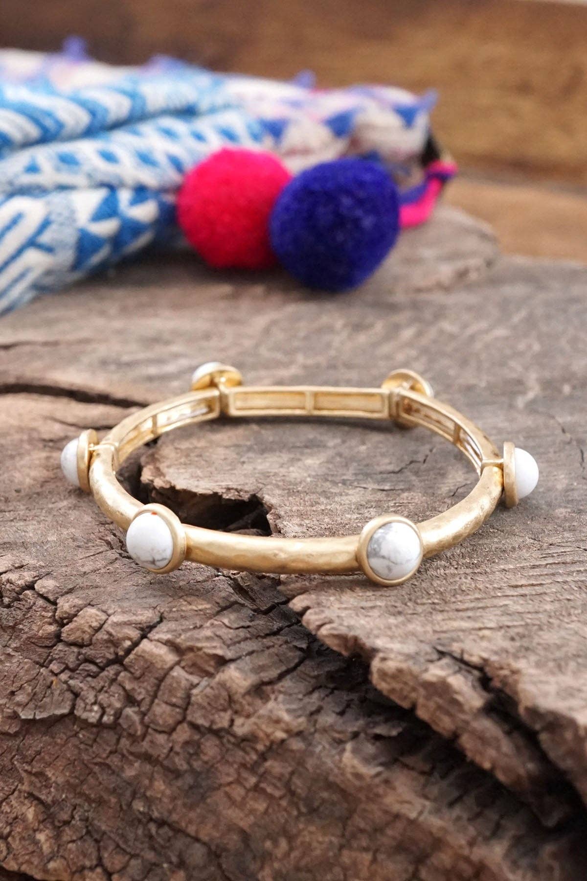 PennyLine inc - Jeweled Golden Bangle with semi precious stone dots