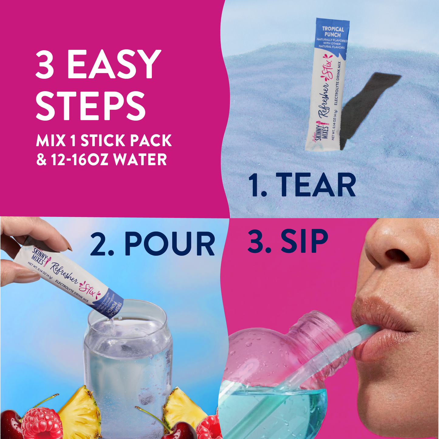 Refresher Stix 16 ct - Tropical Punch - Jordan's Skinny Mixes